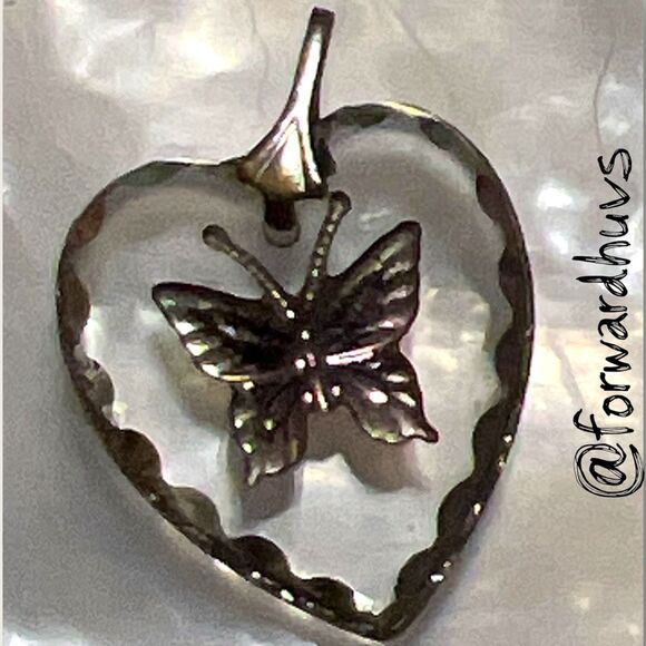 Bundle Sale 3 for $15 | Heart-Shaped Glass Pendant with Glitter Butterfly - Picture 5 of 7